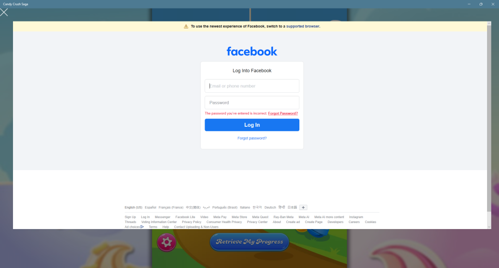 Cannot login to facebook account on Microsoft App - King Community