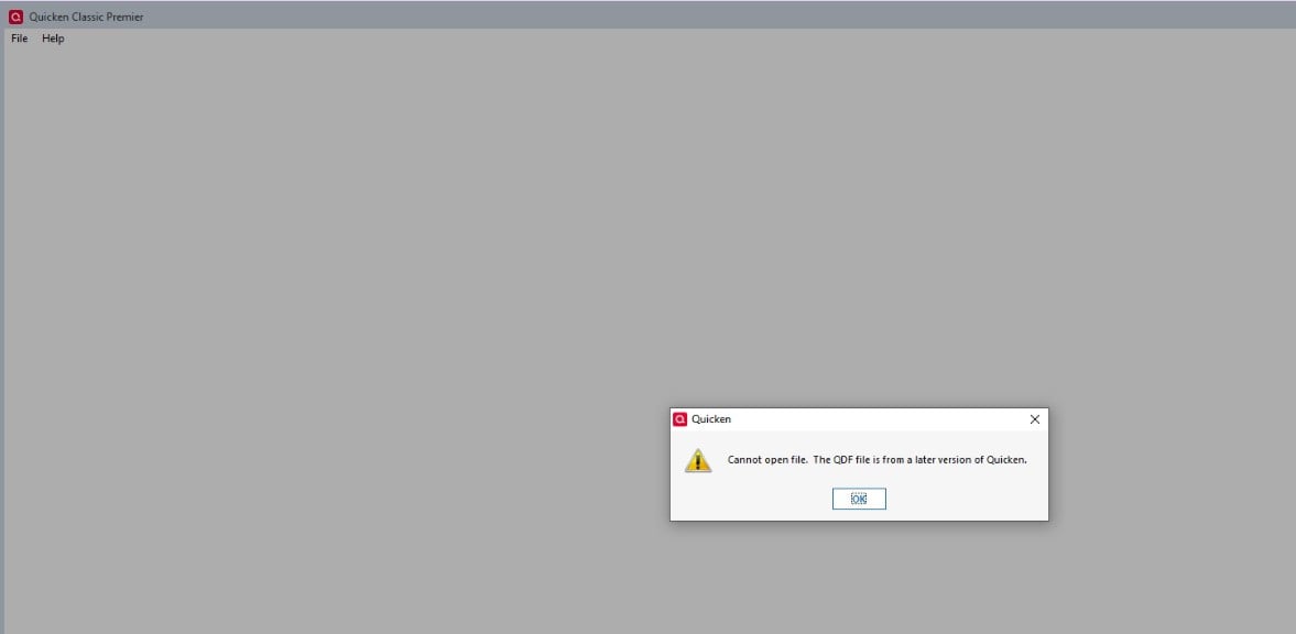 Help--ERROR message saying "qdf file is from a later version" - Quicken