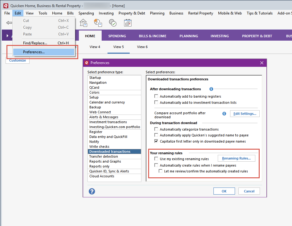 Renaming not working and just deletes transactions — Quicken
