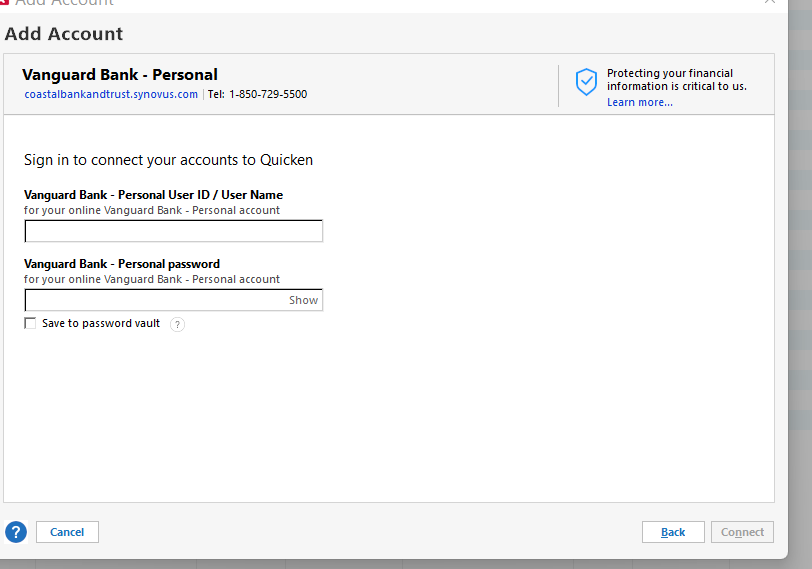 Vanguard new account set up has the wrong address — Quicken