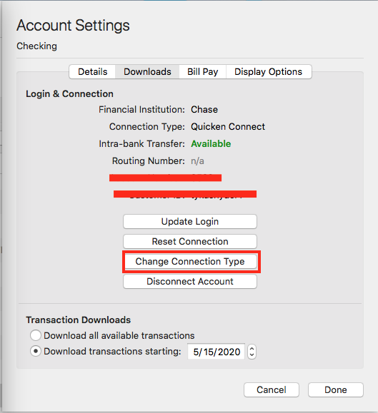 mac quicken for mac change connection type