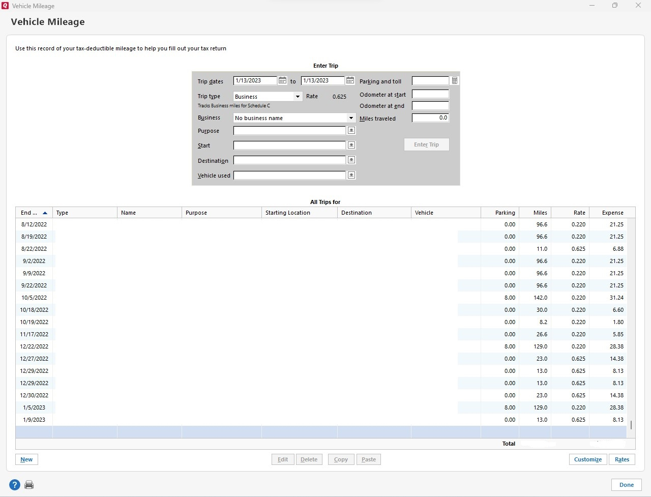 Vehicle Mileage Tracker Improvements — Quicken