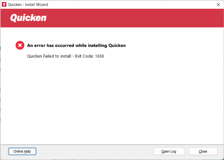 Error Code 1638 On Installation Quicken