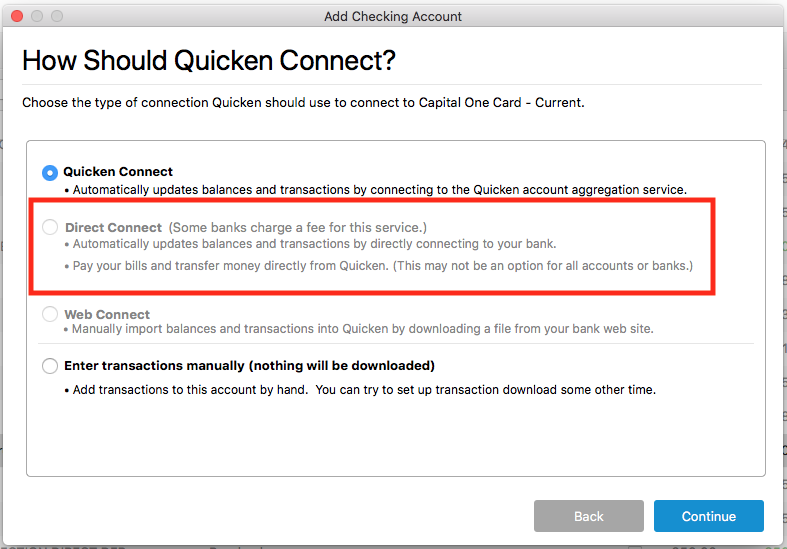 quicken for mac 2017 direct connect no bill pay