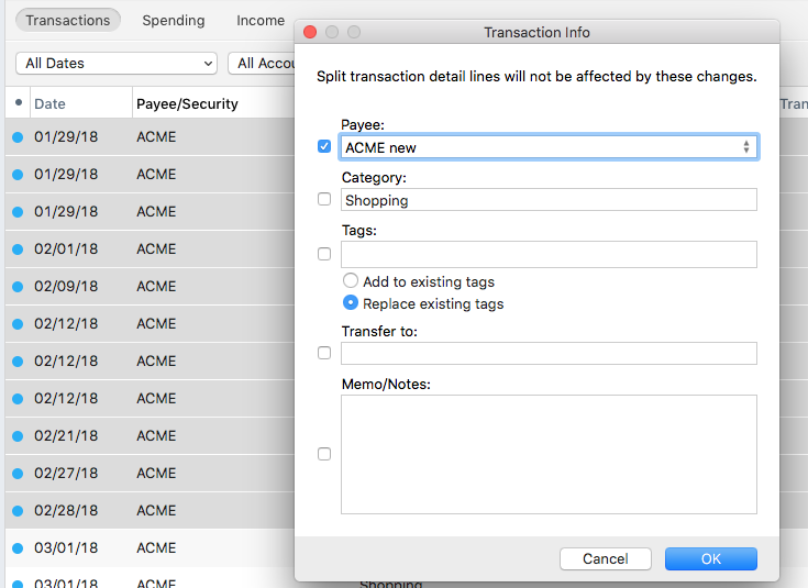 edit payee in quicken for mac