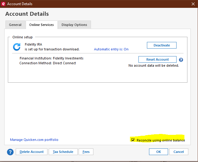 Change reconciliation method — Quicken