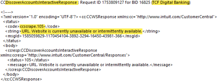 TCF Bank giving CC-502 when trying to download transactions — Quicken