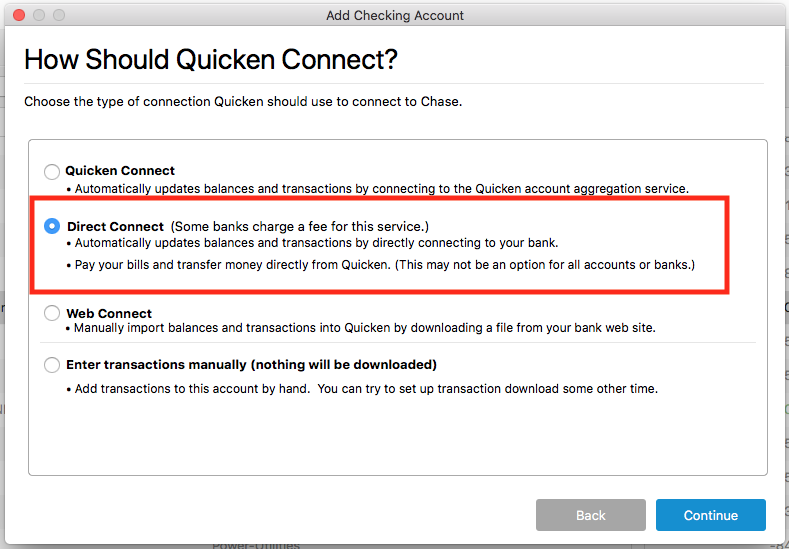 connection types in quicken for mac