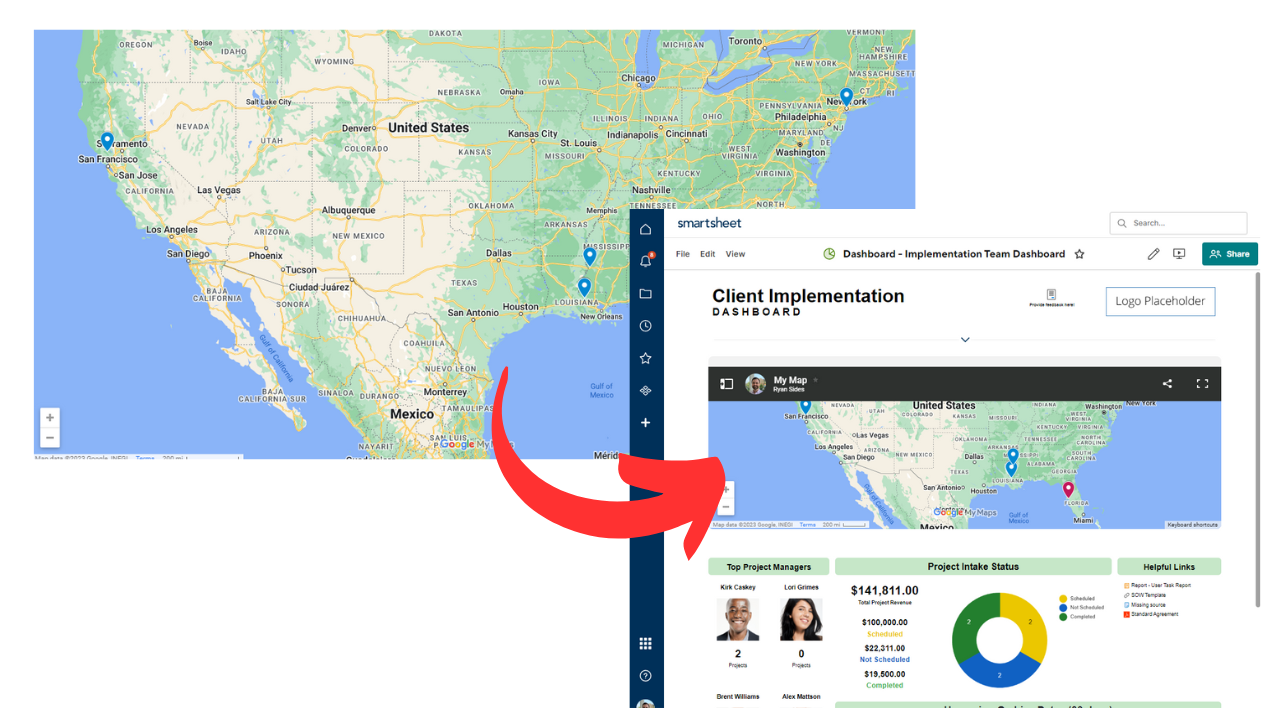 Map On Smartsheet Dashboard Overlay With Locations And Data How To Instructions — Smartsheet 9130