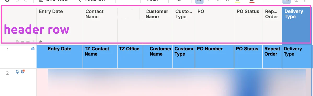 Freezing top row OR colour the header row Smartsheet Community