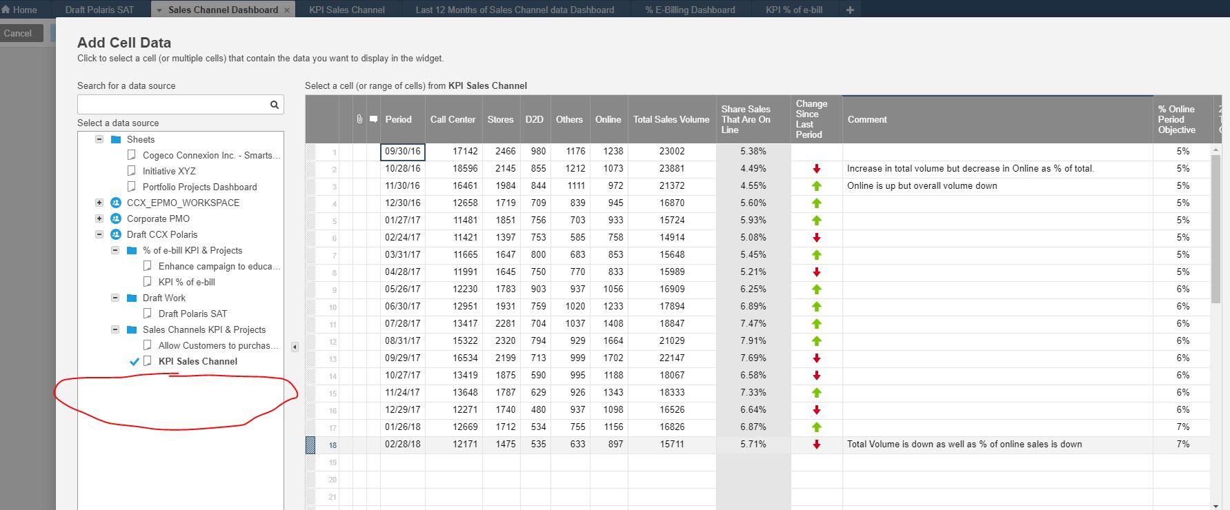 Reports don't show up as an option as a data source for the metric widget.JPG