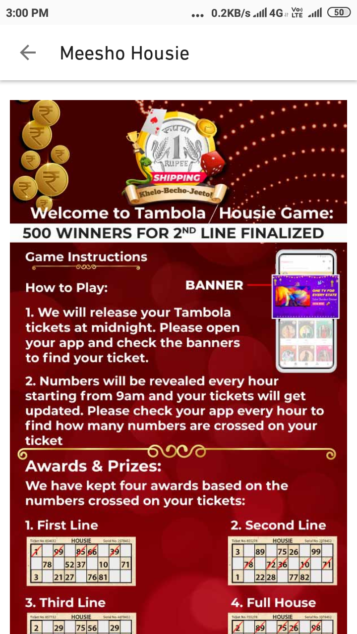 How to join Housie game — Meesho