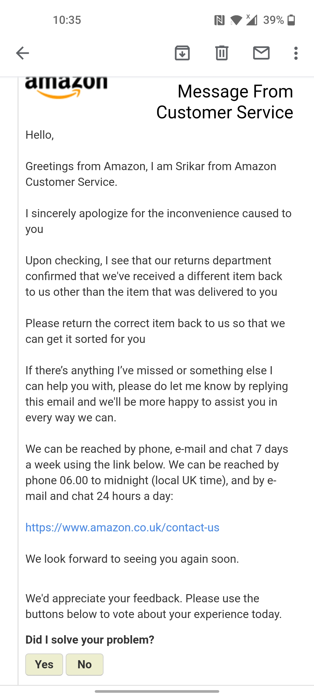 Amazon refusing to refund for wrong item delivered that I returned