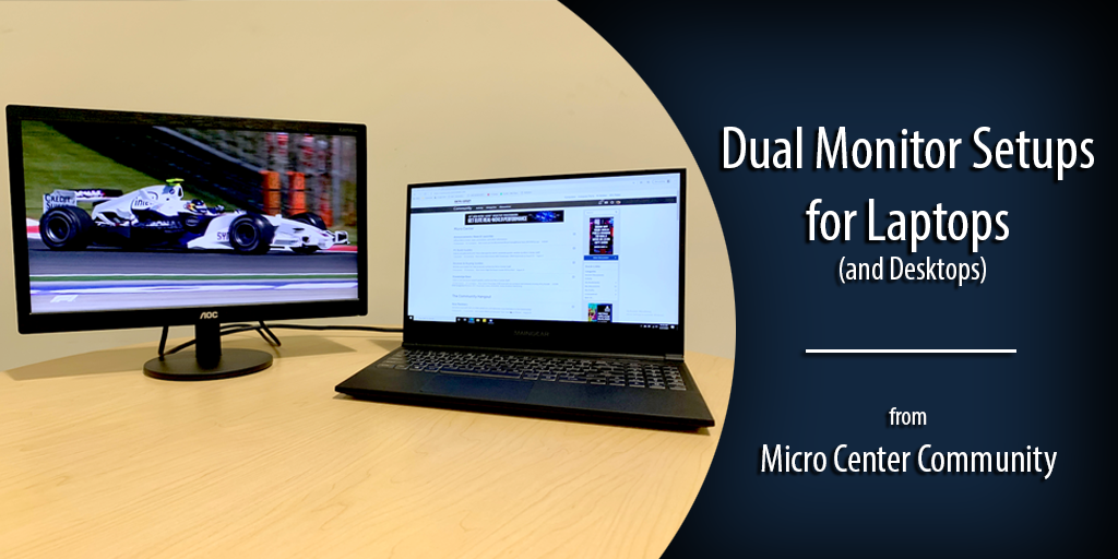 A Header image featuring two monitors and the title "Dual Montior Setups for Laptops"