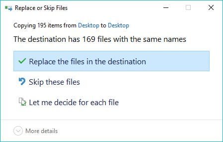 replace the files destination