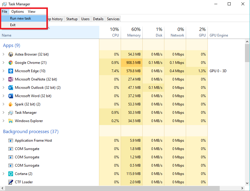 task manager screenshot