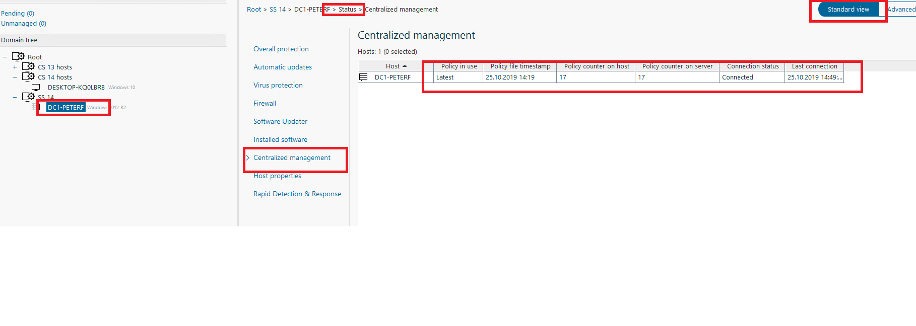 Centralized management view in Policy Manager Console