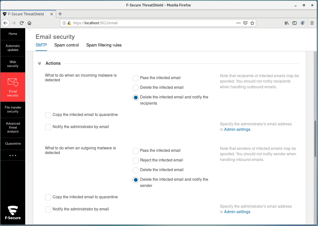 Actions on malware detection