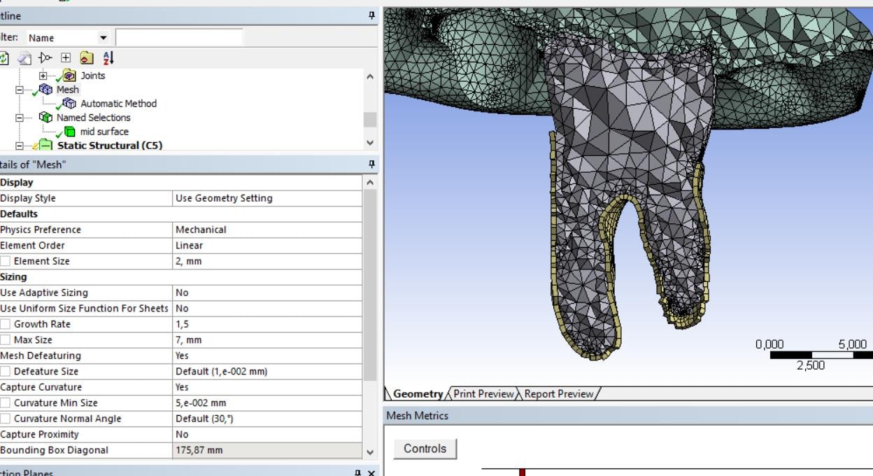 mesh settings for midsurface, middle offset type
