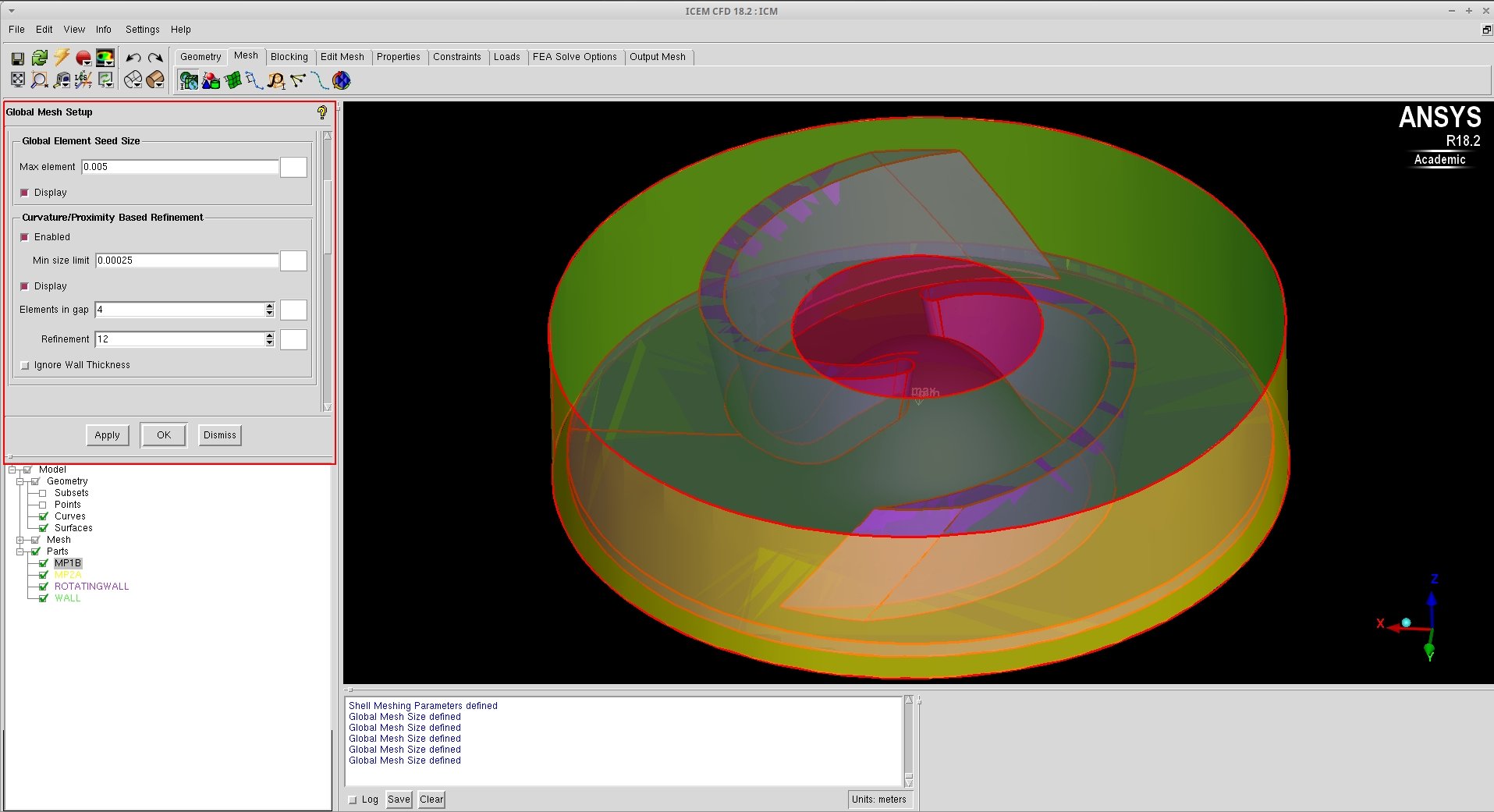 ICEM: Meshing rotating domain with open impeller and small vane clearance