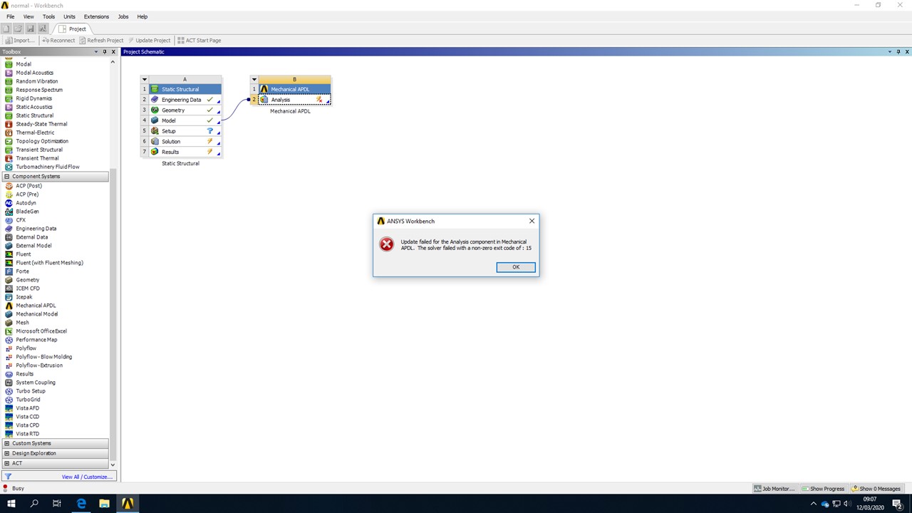 Mechanical ADPL issue!! “the solver failed with a non-zero exit code of ...