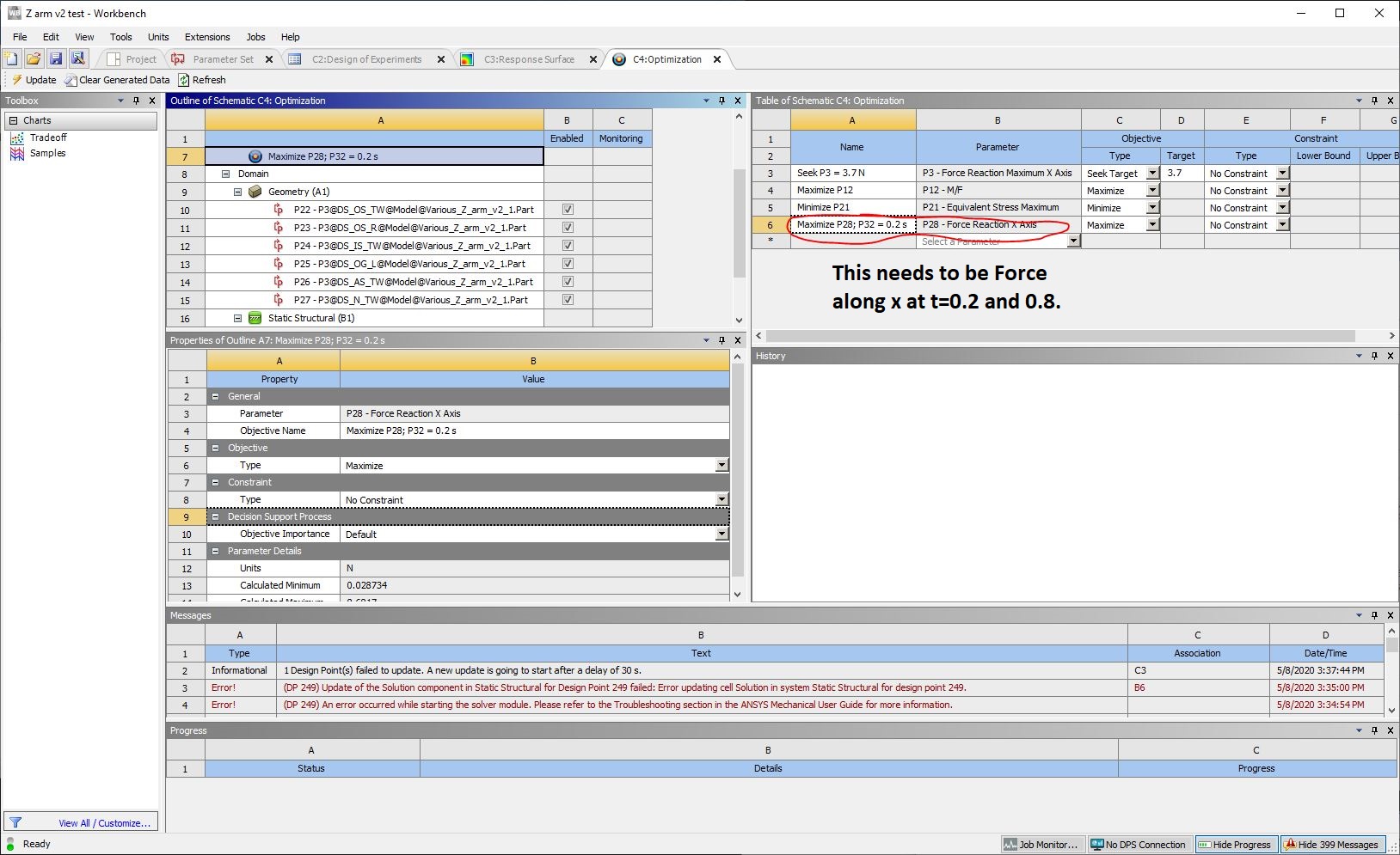 Adding conditional output parameters for design optimization