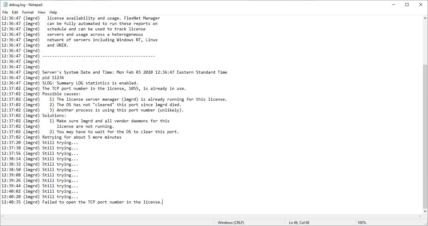 FlexNet Licence Server Setup Problems