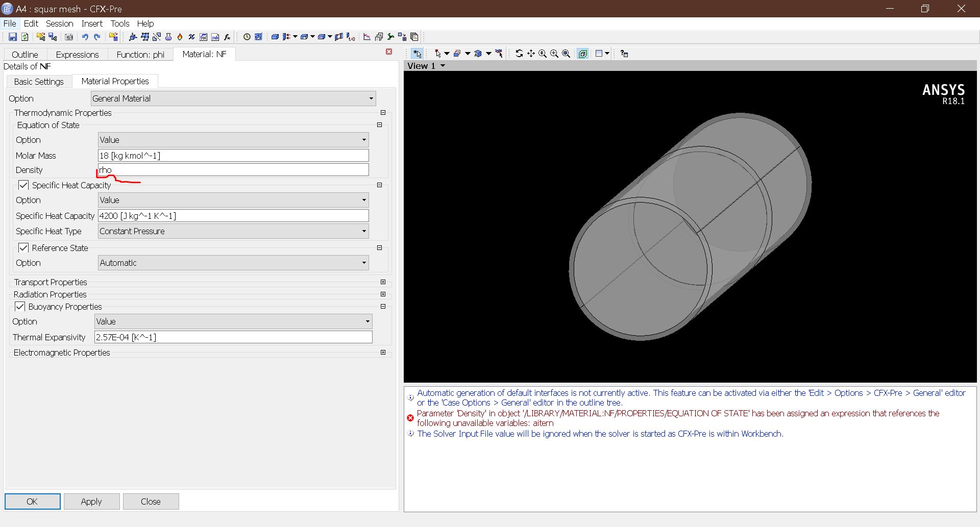 Material properties with number of iteration CFX