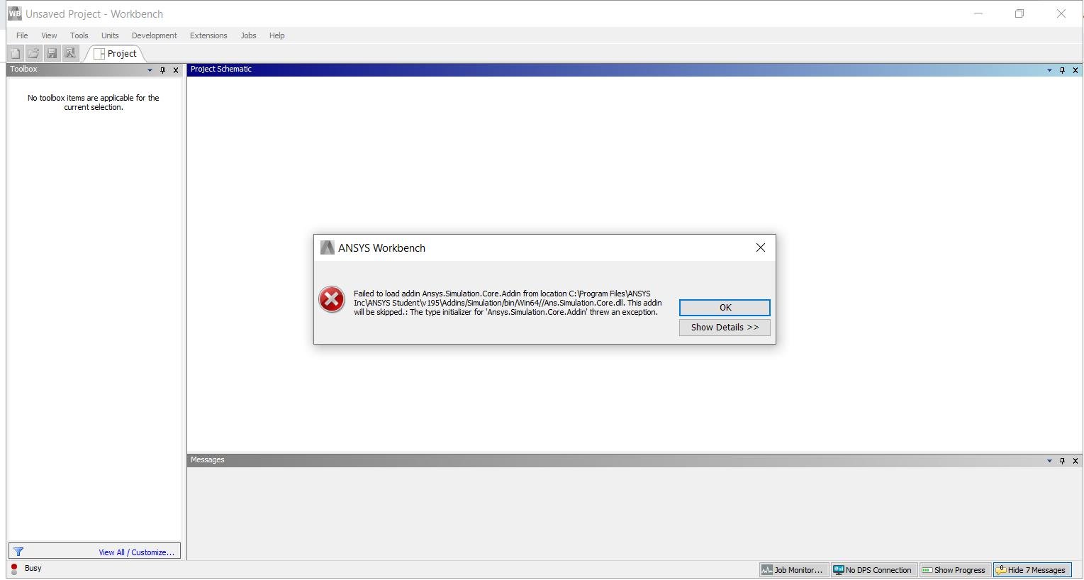 Workbench does not run after installation.