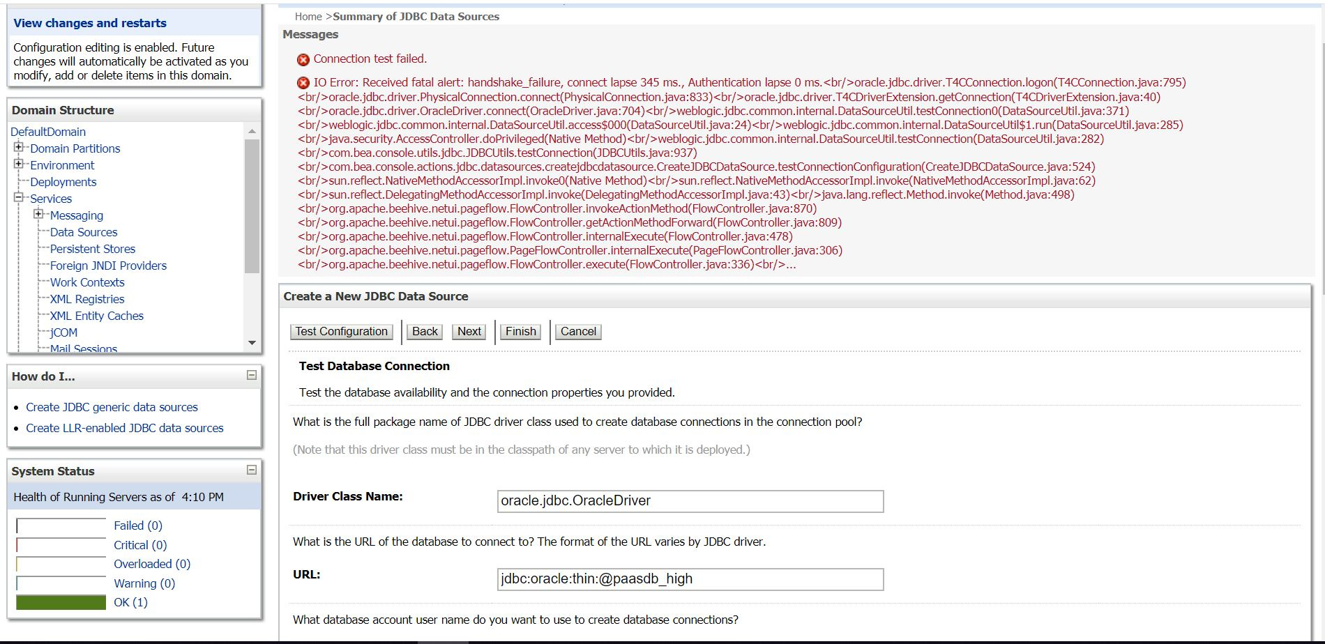 Error creating ATP Data Source - IO Error: Received fatal alert ...