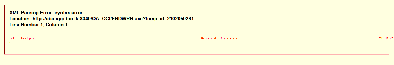 Error message display in the Receipt Register report output — oracle-mosc