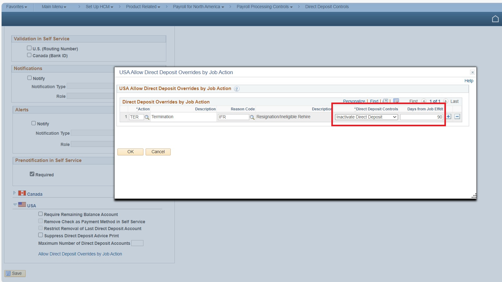 How does Direct Deposit Controls page work? — oracle-mosc