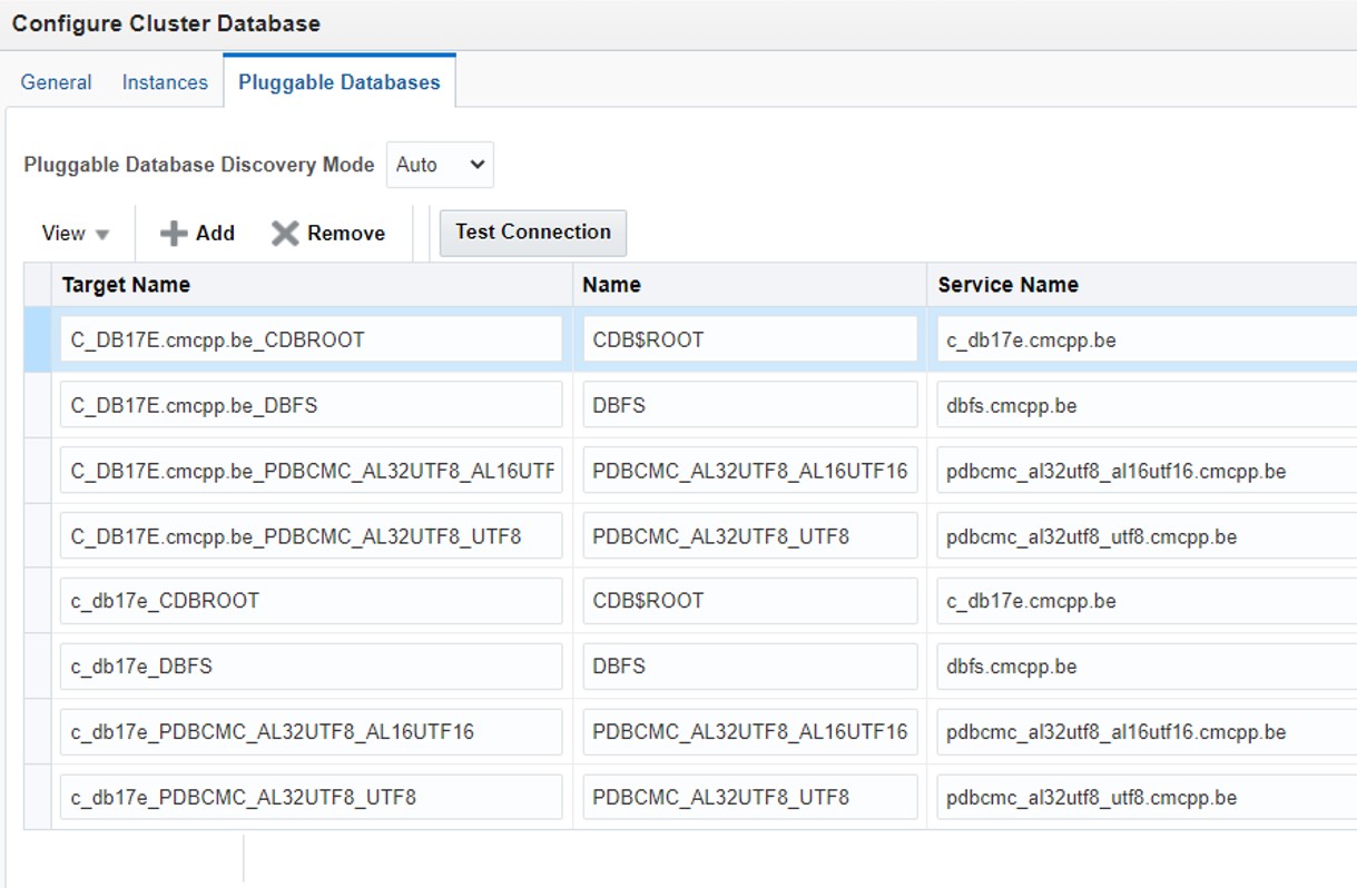 Configure Oracle Database configure cluster database - pluggable database - FAILED: ORA-20500 ...