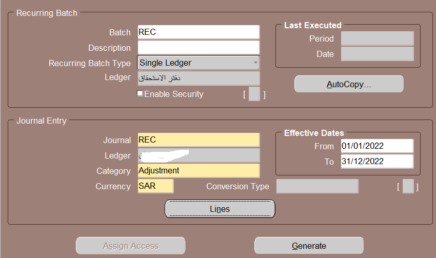 Recurring Journal Example Oracle R12 Schedule Recurring Journal for each period. — oracle-mosc