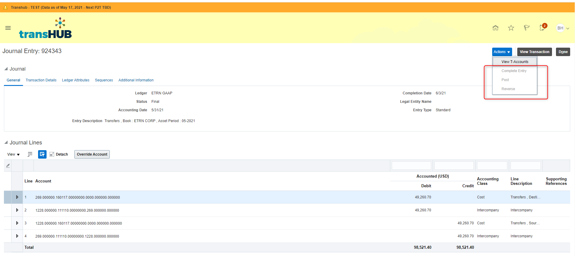 Reverse button grayed out to Reverse Subledger Journal Entry — oraclemosc