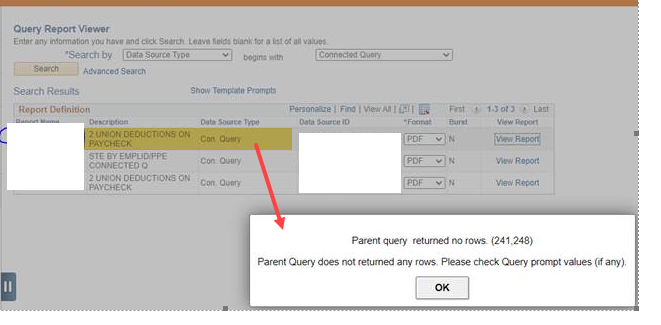 Query Report Viewer (psxp_cq_report_viewer) connected query issue with ...
