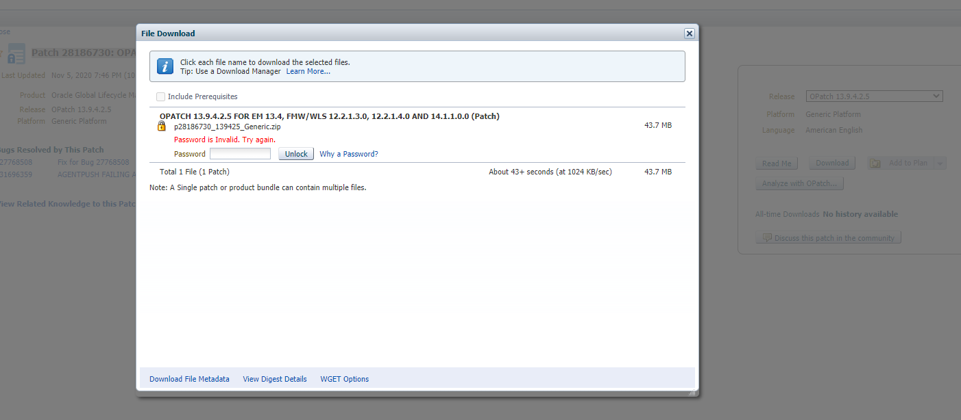 FAILED TO DOWNLOAD Patch 28186730 : O PATCH