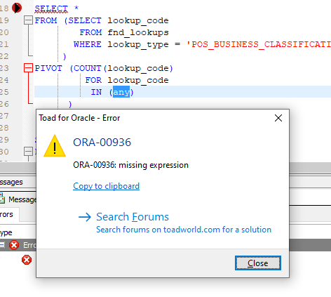 Use of SQL PIVOT — oracle-mosc