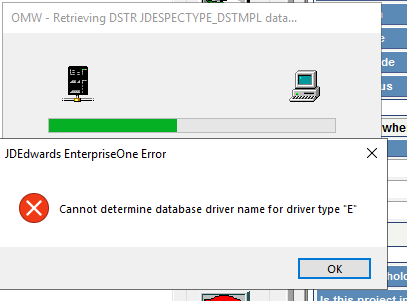 Cannot determine database driver name for driver type "E" — oracle-mosc
