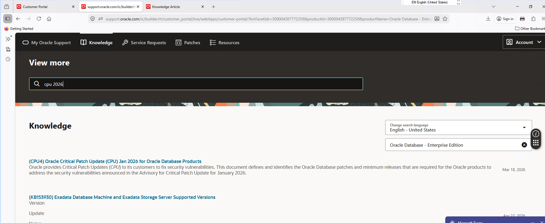 ( CPU58 ) Apr 2026 for Oracle Database does not show up in the MOS ...