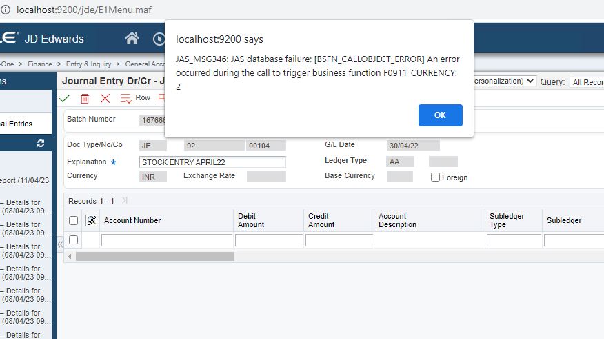 localhost:9200 says JAS_MSG346: An error occurred during the call to ...