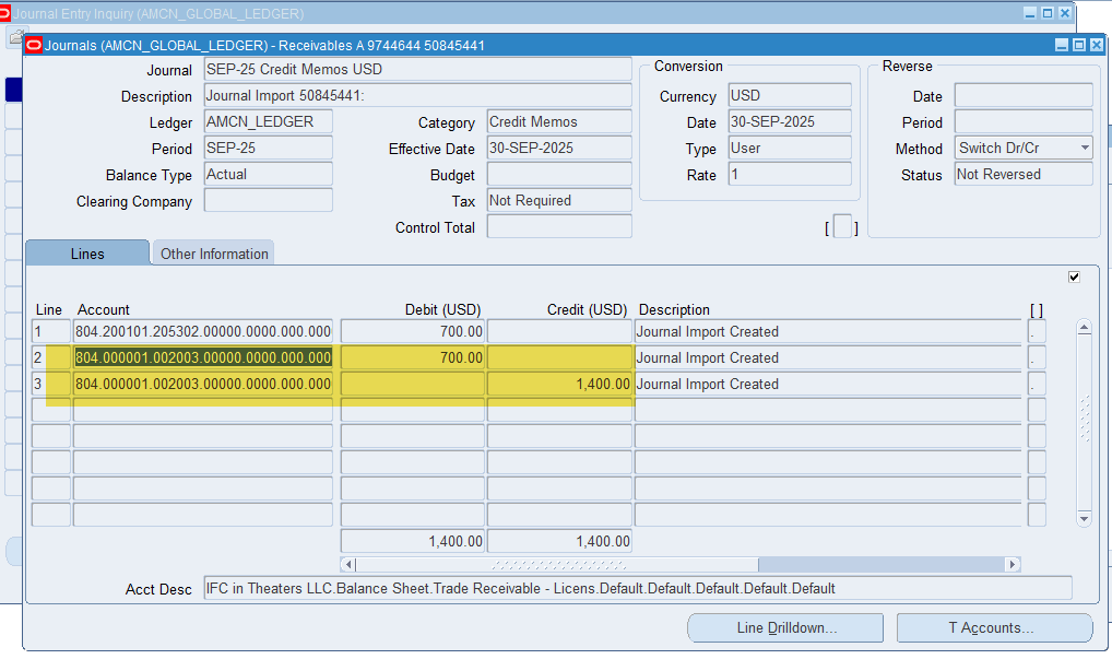 The GL Posting of AR Credit Memo — oracle-mosc