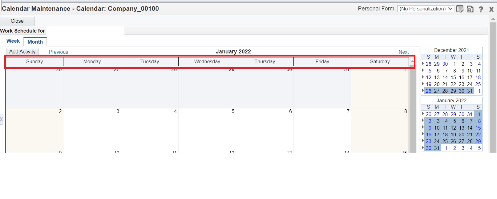 JD Edwards Address Book 9.2 Foundation Calendar Month / Week View