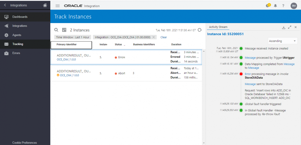 Getting a list of errors while integrating OIA with Oracle DB — oracle-mosc