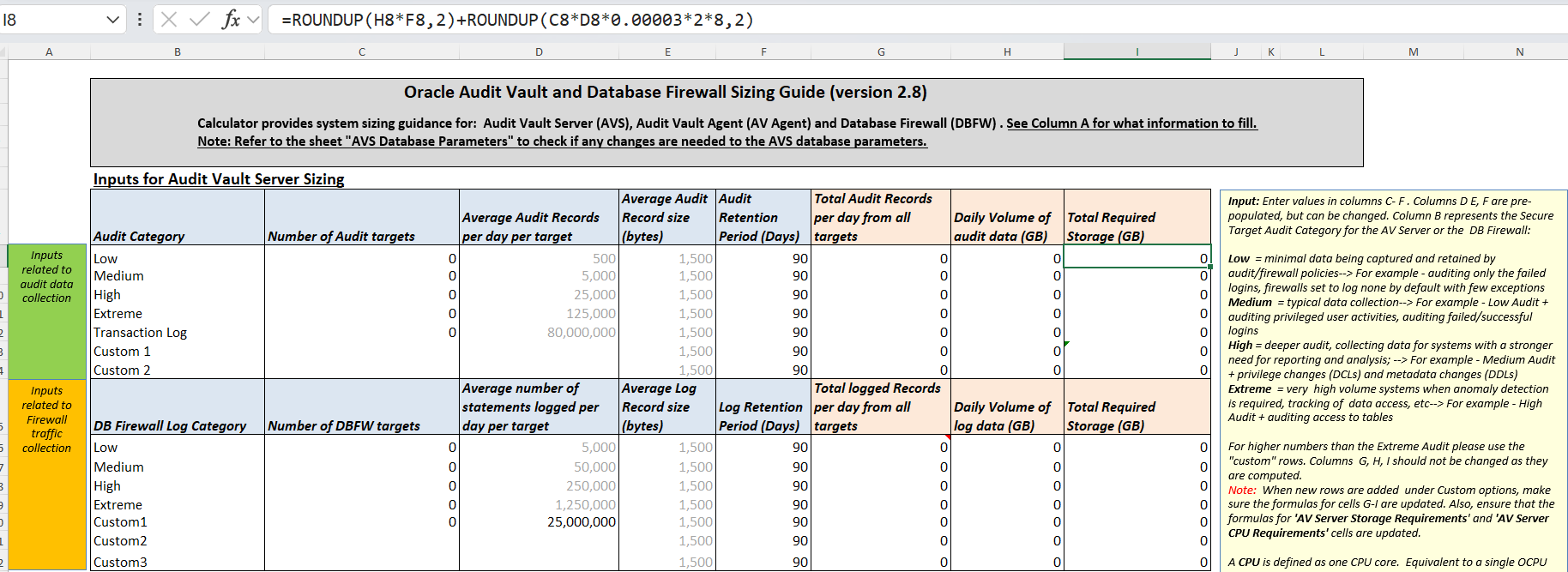 Explain in sizing calculator for AVDF 20 — oracle-mosc