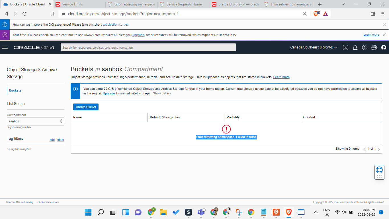 I am getting error "Error retrieving namespace. Failed to fetch". when ...
