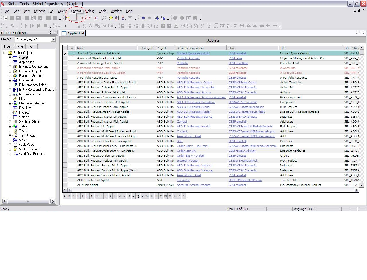 Format Menu in Siebel tools — oracle-mosc