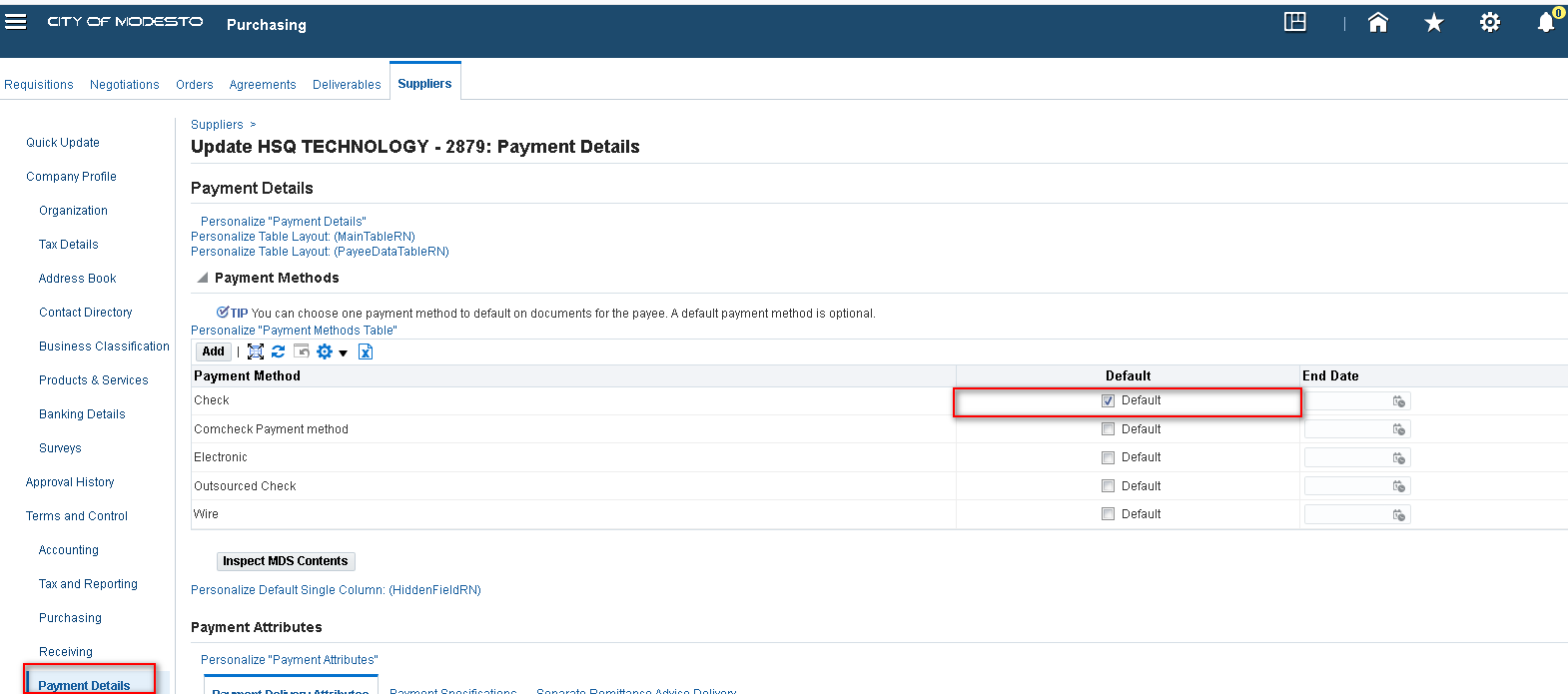 Default Supplier Payment Method Query — oraclemosc