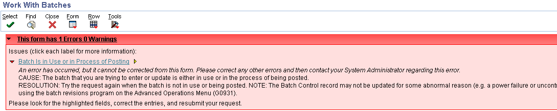 Sql Error Extracting Batch Batch in use error — oracle-mosc