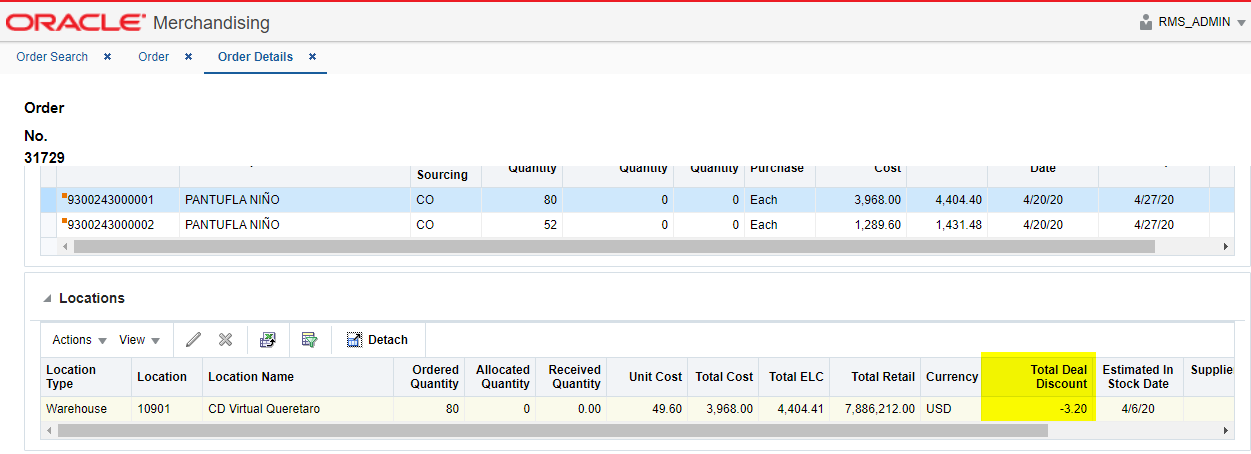 Oracle Rms Screens RMS 16 - Total Deal Discount field calculation in the Order Details ...